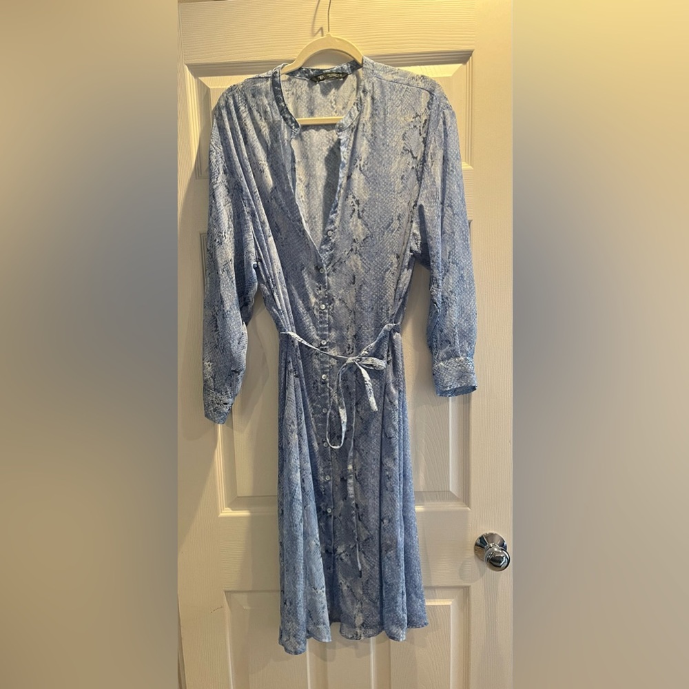 Zara Button Down Shirt Dress Bathing Suit Cover Up Long Sleeve Animal Print - Picture 10 of 14